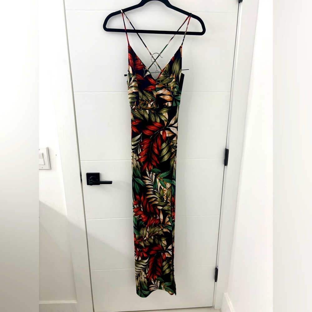 Sexy Long Strap Floral Dress with Leg Slit